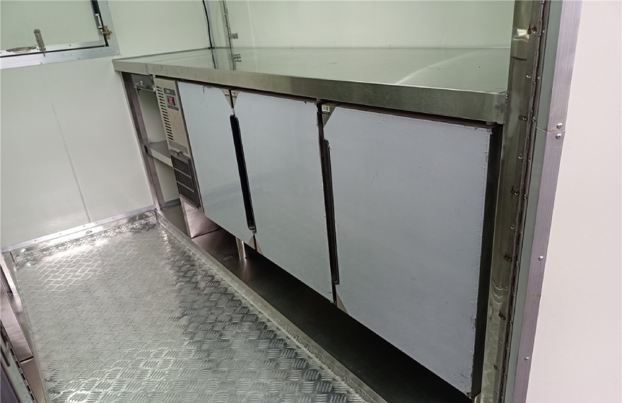 commercial fridge in the mobile kitchen trailer